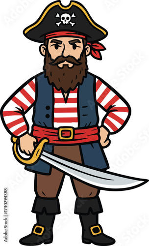 Cartoon pirate character vector illustration, adventure themed clipart