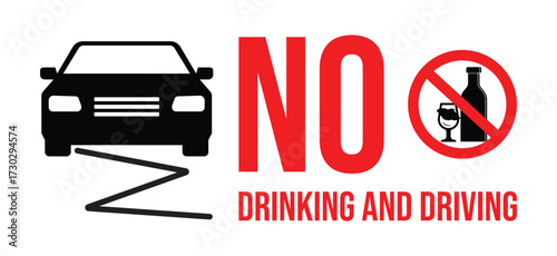 No drinking and driving sticker label. Prohibition symbol, Simple flat design illustration, vector icon.	