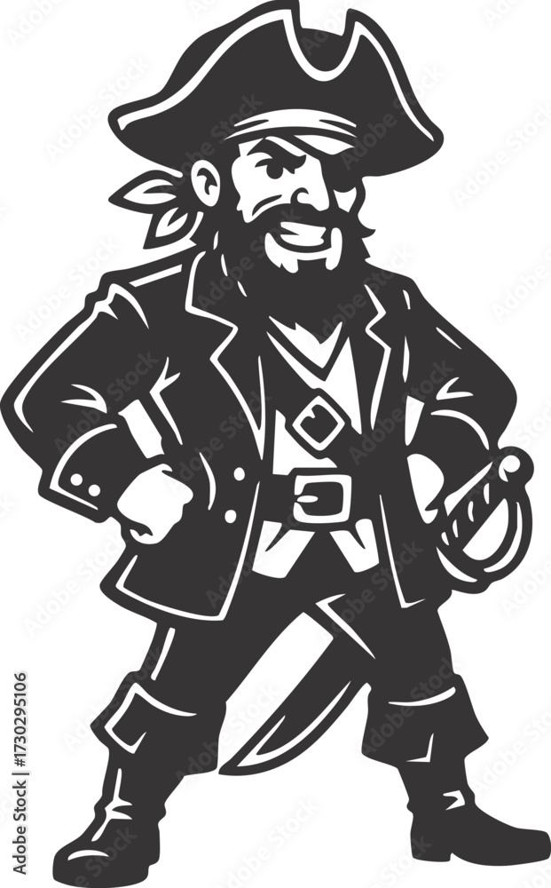 Naklejka premium Cartoon pirate character vector illustration, adventure themed clipart
