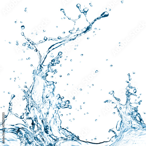 A photo of a water droplet. A group of large clear water droplets against blue metallic surface with reflections, close up view in a 45 degree angle. A mesmerizing macro photograph of a single,