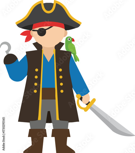 Cartoon pirate character vector illustration, adventure themed clipart