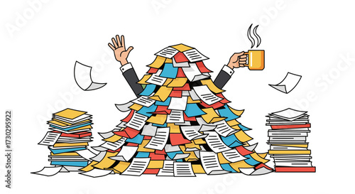 Professional buried under papers, symbolizing immense mental pressure, excessive workload, and office stress