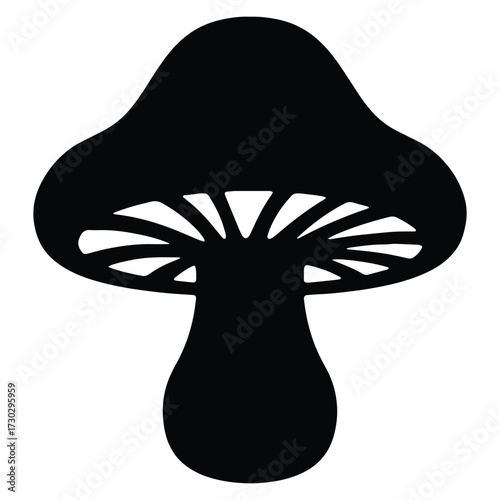 Black Mushroom Silhouette Isolated on White Background Vector Illustration Simple Shape