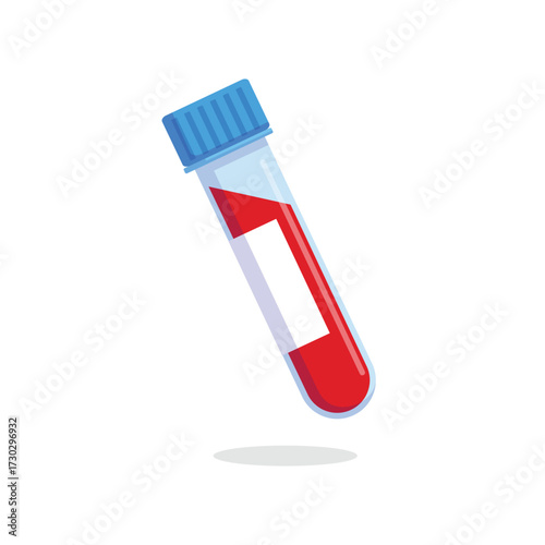 Blue Medical test tubes with blood sample vector illustration isolated on white bacground. Laboratory research concept for biochemistry and viruses. Blood test tube with label. 