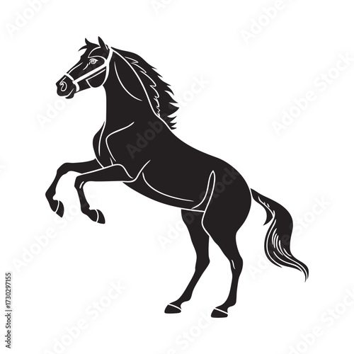 Black horse silhouette vector illustration running on white background