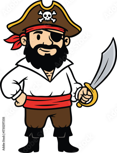 Cartoon pirate character vector illustration, adventure themed clipart