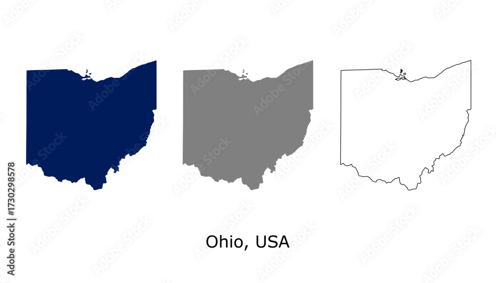 Fototapeta premium Ohio map set. Ohio USA map vector. Ohio map on navy, gray, and outline