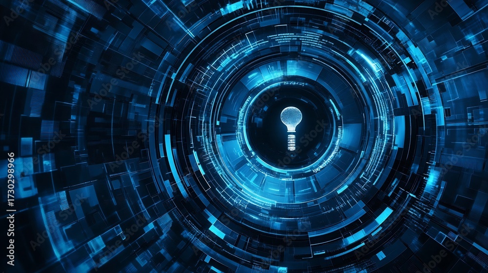 Fototapeta premium Futuristic Cybersecurity Digital Tunnel with Keyhole Sphere in Abstract 3D