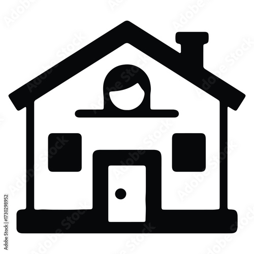 Iconic home with dormer window and chimney in simple graphic style