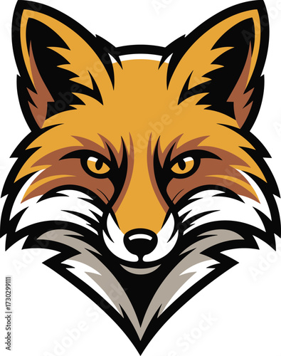 Fox head illustration, wild animal mascot design, fierce predator face, orange fox vector, cartoon logo style, wildlife symbol graphic