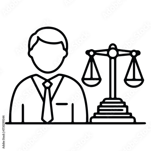 Lawyer or legal advisor with justice scales outline icon vector