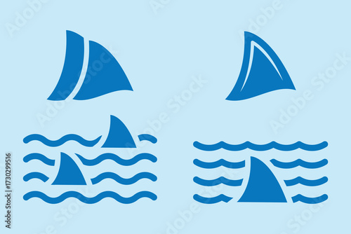 Minimalist Shark fin vector icons set. vector illustration.and blue background.