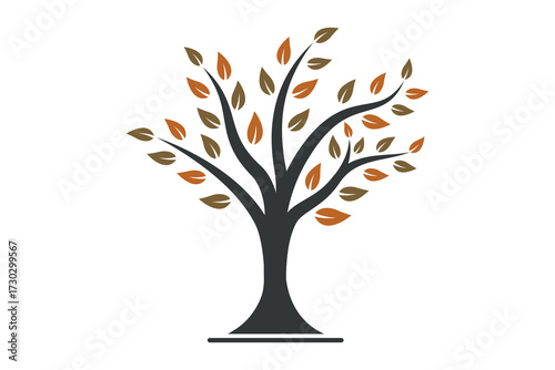 Minimalist Colourful green tree vector art and nature vector illustration.
