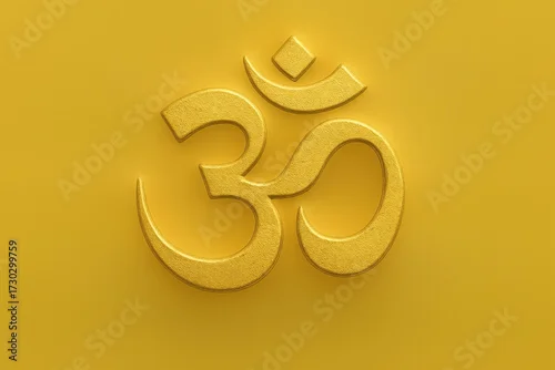 Fototapeta Golden Om Symbol on Elegant Yellow Background Representing Spirituality and Cultural Significance in Hinduism