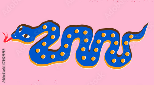 Colorful blue Snake with dots. Poisonous snake silhouette. Quirky, unique style. Hand drawn trendy Vector illustration. Isolated design element. Print, logo, tattoo idea, sticker template