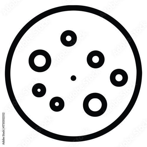 Stylized Planetary Icon with Craters and Simple Black and White Design