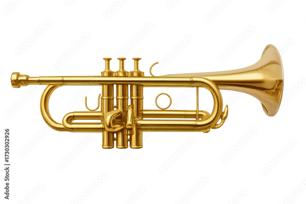 Fototapeta premium Golden brass trumpet musical instrument on transparent background