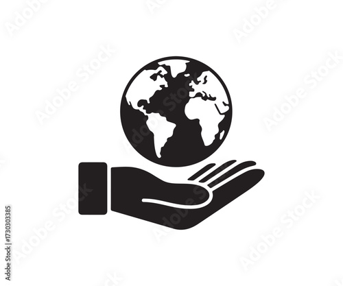 Hand holding earth globe icon, Minimal world care, Environment, and sustainability vector design