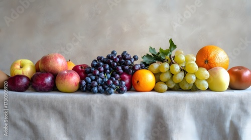 Assorted Fresh Organic Fruits on Rustic Table Nature Healthy Food Background
