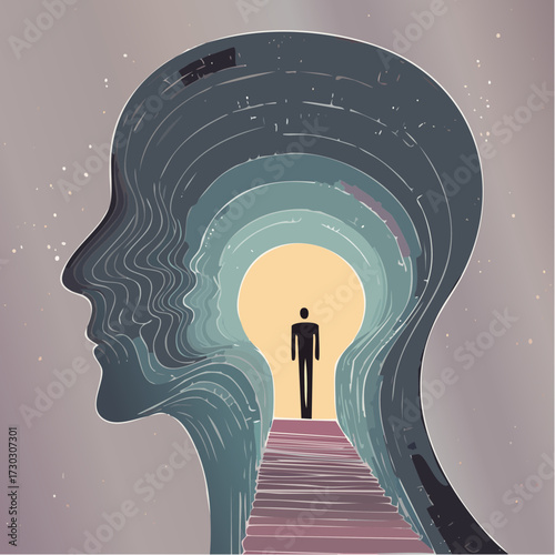 Surreal Illustration of a Headless Figure with Floating Colorful Orbs and Planets Emerging from the Neck