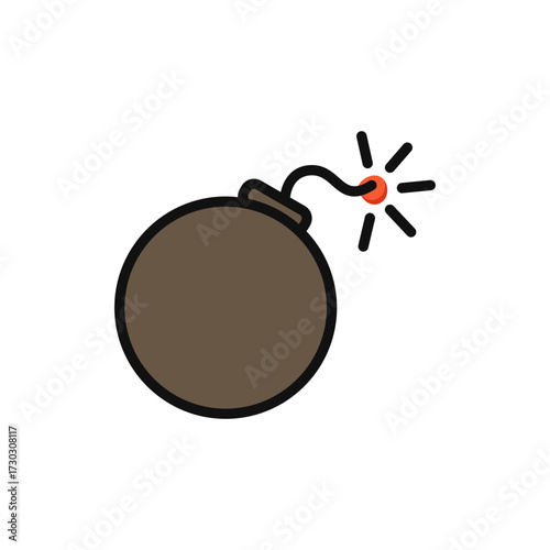 Round vintage cartoon bomb icon with a lit fuse sparking, representing danger, explosion, time-sensitive deadlines, or powerful impact.
