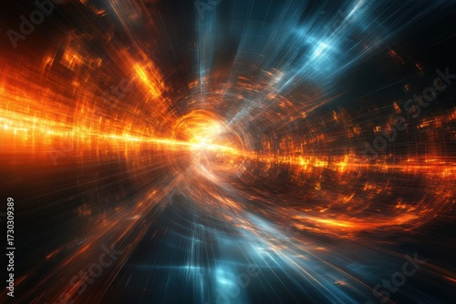 A vibrant cosmic journey through a swirling vortex of light and energy in deep space