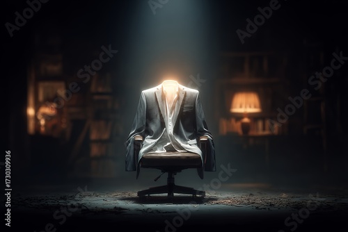 empty suit on chair in dark room