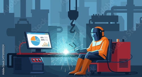 Smart welding: a welder analyzes statistics during the metal joining process