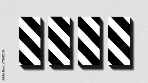Black and White Diagonal Stripes Pattern on Four Rectangles for Creative Background or Design Element
