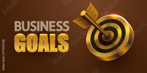 Golden dart target icon with arrow. 3d design of business goal. Success finance marketing strategy. Vector illustration