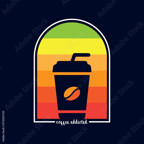 Coffee addicted retro style t-shirt template