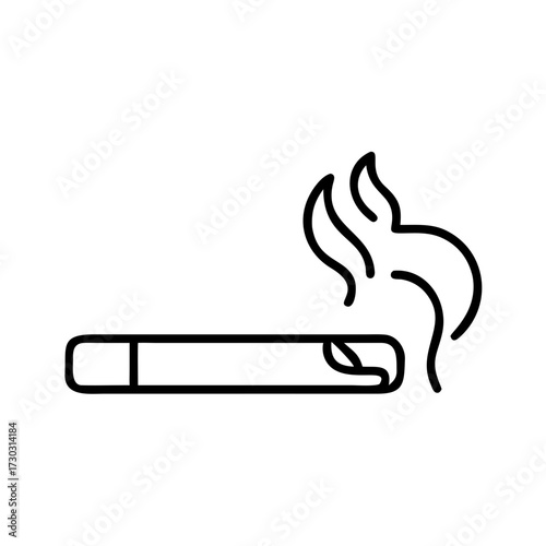 Cigarette with smoke in minimal line art style  