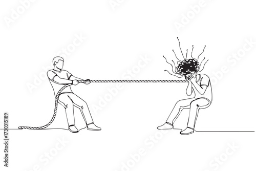Two figures engaged in a tugofwar, one pulling with effort, the other overwhelmed by mental strain, isolated on transparent background world mental health day design