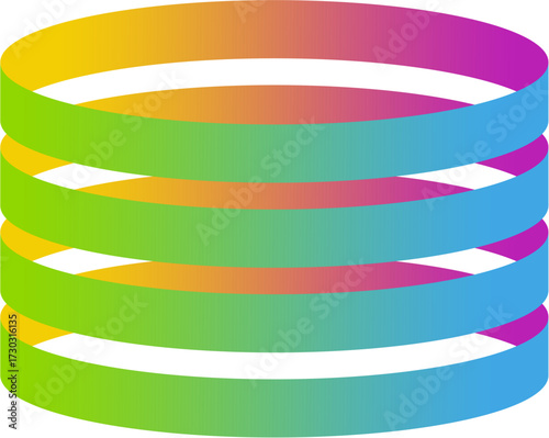 Abstract 3D rendering of a colorful coiled ribbon with a smooth gradient on a white background.