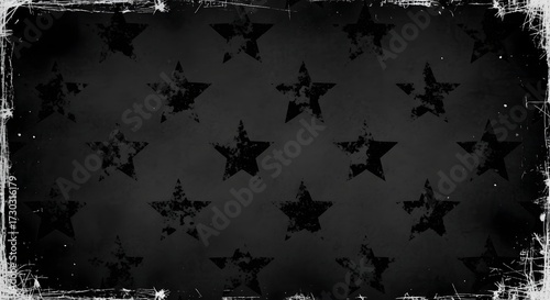 Dark Grunge Stars Background Texture with Distressed Border Vintage Americana Vibes