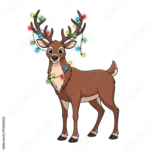 Cute reindeer with christmas lights on antlers