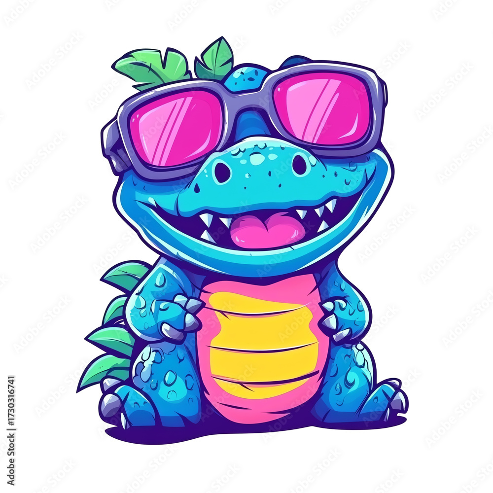Obraz premium Cool Cartoon Crocodile Fun Summer Vibe, Kids Apparel Design