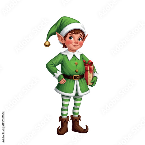 Cute christmas elf with a gift