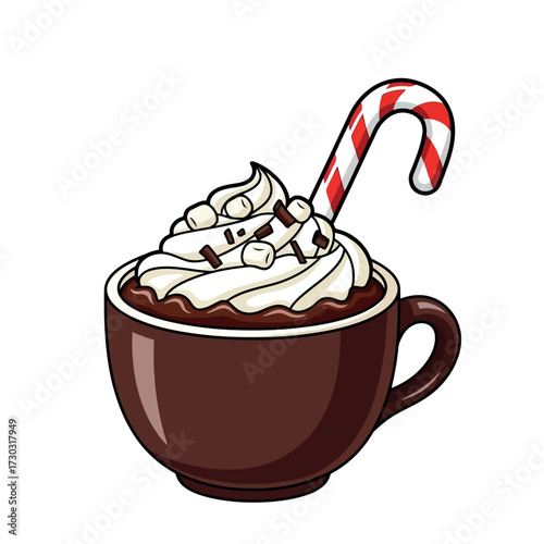 Hot chocolate with whipped cream and candy cane