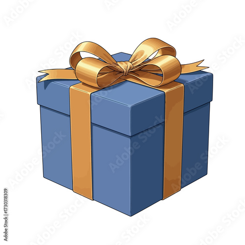 Illustration of a blue gift box with a golden ribbon