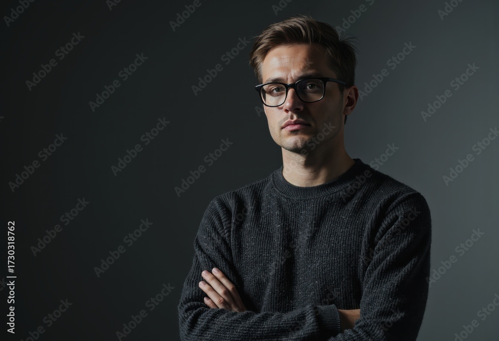 Fototapeta premium Bio-inspired robotics specialist posing confidently in a dark setting