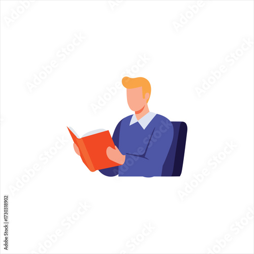 Flat Vector Man Reading Book – Knowledge and Learning Concept