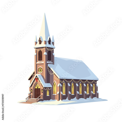 Christmas church covered in snow illustration