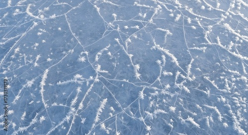 Close up Of Ice Skates Marks On Frozen Surface With Snow Texture