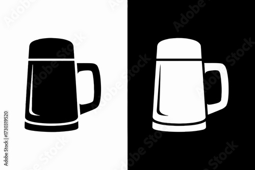 Black and White Beer Mug Illustration with Contrasting Backgrounds Minimalist Design for Posters and Websites Graphic Icon for Brewing and Pub Themes