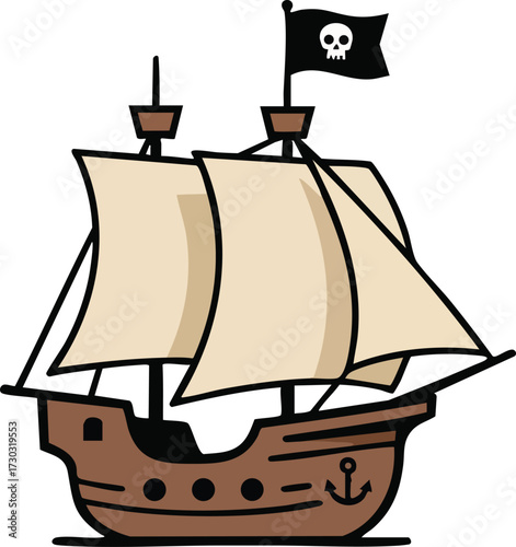 Cartoon pirate ship sailing adventure illustration