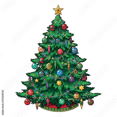 Christmas tree with colorful ornaments and a star