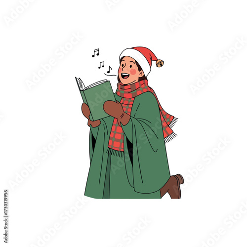 Woman in santa hat singing christmas carols