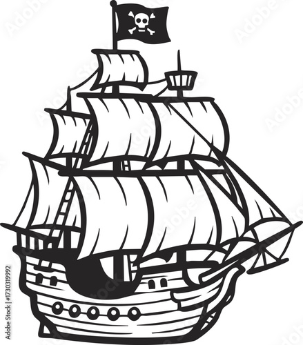 Cartoon pirate ship sailing adventure illustration