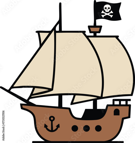 Cartoon pirate ship sailing adventure illustration